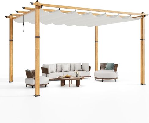 عريشة قابلة للسحب في الهواء الطلق مقاس 10 أقدام × 13 أقدام، عريشة من الألومنيوم في الفناء مع مظلة لظل الشمس، ومأوى معدني للفناء، وتعريشة عنب للحديقة الحديثة، وشرفة شواء على الشاطئ، وشرفة شواء في الفناء الخلفي in Kuwait