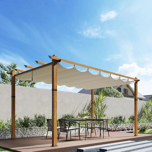 عريشة قابلة للسحب في الهواء الطلق مقاس 10 أقدام × 13 أقدام، عريشة من الألومنيوم في الفناء مع مظلة لظل الشمس، ومأوى معدني للفناء، وتعريشة عنب للحديقة الحديثة، وشرفة شواء على الشاطئ، وشرفة شواء في الفناء الخلفي in Kuwait