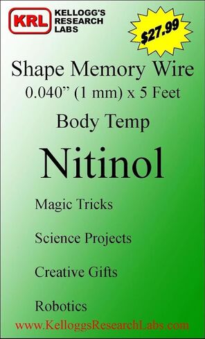 Kellogg's Research Labs, Body Temp 95°F (35°C), 0.040" (1.0mm) Shape Memory Nitinol Wire, 5 feet in Saudi Arabia