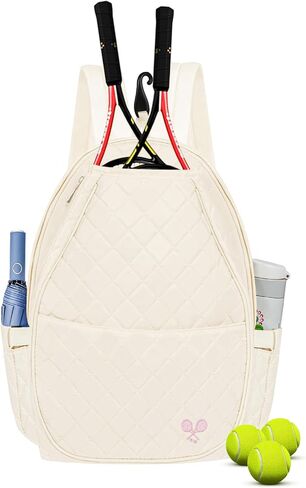 YEEGO DIRECT Tennis Bags for Women, Tennis Backpack Pickleball Racket Bags,Waterproof Sling Bag,Suitable for Pickleball Tennis Badminton, Gifts for Women Men with Key Chain (White & Pink) in Kuwait