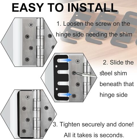 Door Hinge Shims - 0.03 Inches, 15 Pack Laser-Cut Stainless Steel Kit - Safety Rounded Corners, Corrosion Resistant, Fix Sagging Doors Without Replacing Hinges (Brushed Silver, 4") in Saudi Arabia