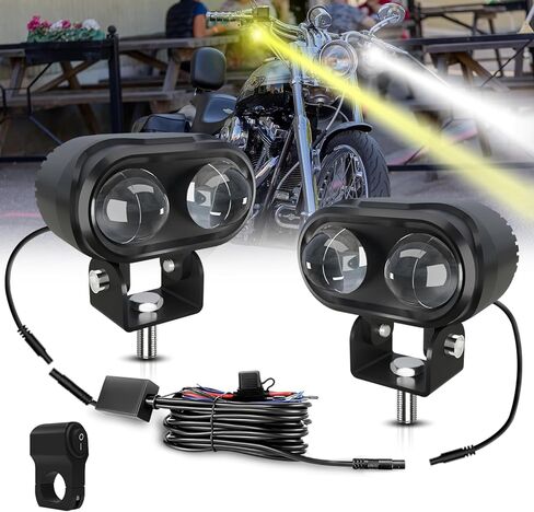 Motorcycle LED Spotlight Double Color White/Amber Auxiliary Lights two Lens 12V/24V 30W Motorcycle Spot Driving Fog Lights for Bike ATV UTV SUV Off Road in Saudi Arabia