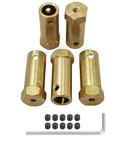 5Pcs 4mm Bore Brass Couplers, Hexagon Motor Shaft Coupling Flexible Connector with Screws and Wrench for Robotics and R/C Car Wheels Tires Shaft Motor in Kuwait