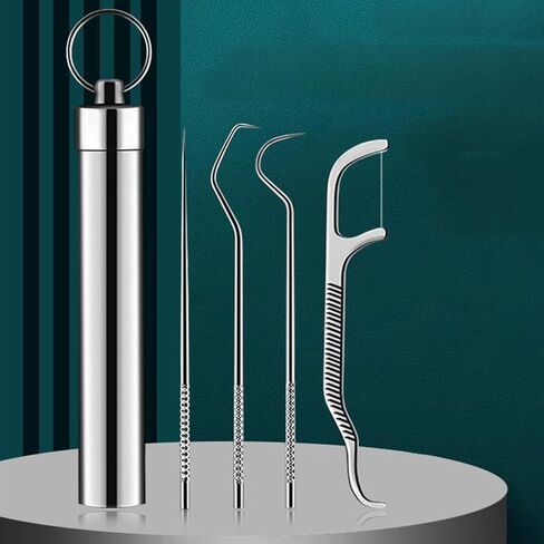 Stainless Steel Toothpick Holder Set – Portable Reusable Dental Picks with Keychain for Travel, Camping, Outdoor, and Oral Hygiene Cleaning Kit in Saudi Arabia