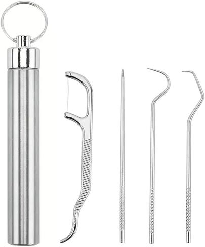 Stainless Steel Toothpick Holder Set – Portable Reusable Dental Picks with Keychain for Travel, Camping, Outdoor, and Oral Hygiene Cleaning Kit in Saudi Arabia