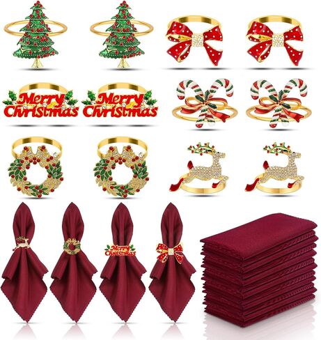 KPOSIYA Christmas Napkin Rings Set of 12, Napkin Rings Holders for Dining Table Setting - Wedding Receptions, Thanksgiving and Home Kitchen for Casual or Formal (Hun he Ring 12) in Saudi Arabia