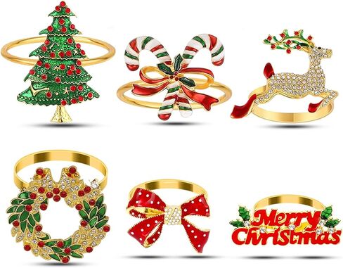 KPOSIYA Christmas Napkin Rings Set of 12, Napkin Rings Holders for Dining Table Setting - Wedding Receptions, Thanksgiving and Home Kitchen for Casual or Formal (Hun he Ring 12) in Saudi Arabia