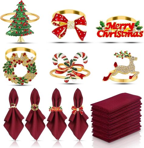 KPOSIYA Christmas Napkin Rings Set of 12, Napkin Rings Holders for Dining Table Setting - Wedding Receptions, Thanksgiving and Home Kitchen for Casual or Formal (Hun he Ring 12) in Saudi Arabia