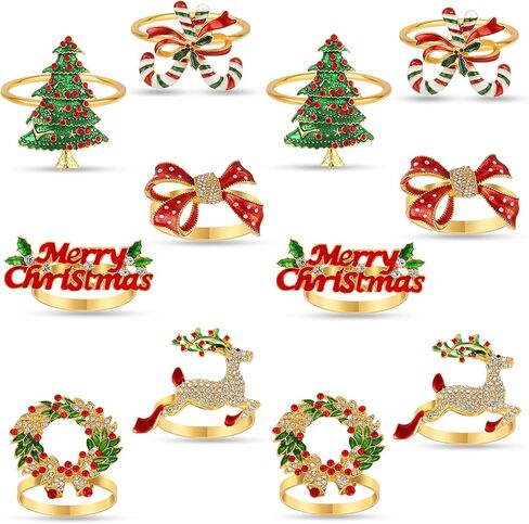 KPOSIYA Christmas Napkin Rings Set of 12, Napkin Rings Holders for Dining Table Setting - Wedding Receptions, Thanksgiving and Home Kitchen for Casual or Formal (Hun he Ring 12) in Saudi Arabia