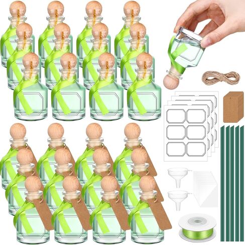 Baderke 24 Pcs 100ml/3.4oz Patron Shot Bottles Empty for Drinks Mini Tequila Shot Bottles Patron with Cork Lids Green Ribbon Reusable Glass Bottle for Weddings Birthday Party Favors DIY Crafts in Saudi Arabia