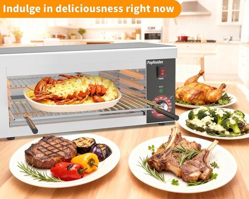 Popfoodex Salamander Broiler, 1500W Electric Cheese Melter w/ 550°F Heating and Stainless Steal Body, Commercial Broiler w/Removable Crumb Tray, Salamander Grill For Pizza, Grill Steaks, Sandwiches in Saudi Arabia