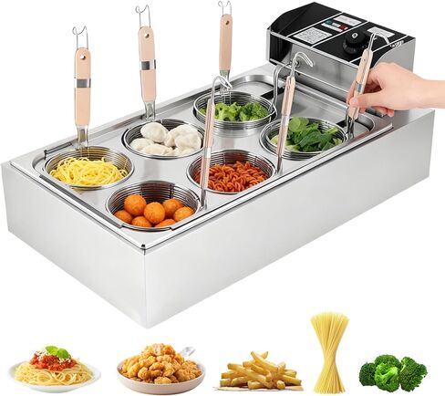 طباخ المعكرونة الكهربائي التجاري مع 6 سلال، من الفولاذ المقاوم للصدأ، والتحكم في درجة الحرارة 50-300 درجة مئوية، وآلة طهي المعكرونة 110 فولت للمطعم. in Kuwait