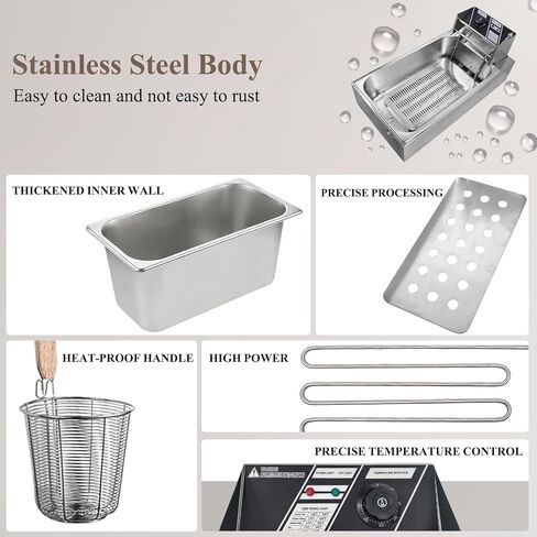 طباخ المعكرونة الكهربائي التجاري مع 6 سلال، من الفولاذ المقاوم للصدأ، والتحكم في درجة الحرارة 50-300 درجة مئوية، وآلة طهي المعكرونة 110 فولت للمطعم. in Kuwait