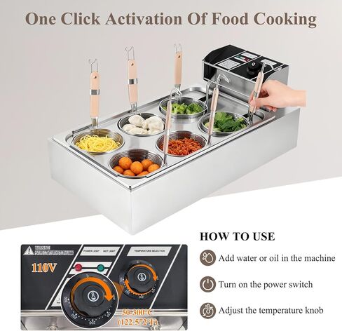 طباخ المعكرونة الكهربائي التجاري مع 6 سلال، من الفولاذ المقاوم للصدأ، والتحكم في درجة الحرارة 50-300 درجة مئوية، وآلة طهي المعكرونة 110 فولت للمطعم. in Kuwait