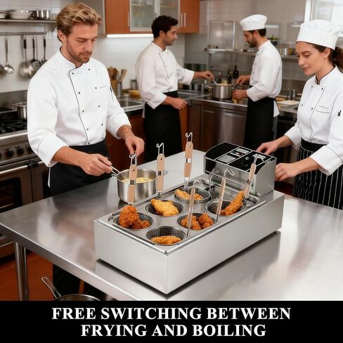 طباخ المعكرونة الكهربائي التجاري مع 6 سلال، من الفولاذ المقاوم للصدأ، والتحكم في درجة الحرارة 50-300 درجة مئوية، وآلة طهي المعكرونة 110 فولت للمطعم. in Kuwait