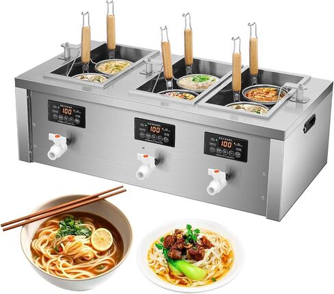 Koalalko Auto-lift Commercial Pasta Cooker with Timer, Noodle Cooking Machine with 3 Drainage,Macaroni Vegetable Dumpling Cooker,Boiler For Spaghetti Ramen,Temperature Adjustable (6 holes) in Saudi Arabia