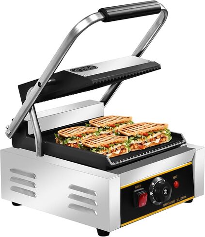 HTTSICHI Commercial Panini Press - 2200W Commercial Electric Panini Sandwich Grill w/Nonstick Coating & Adjustable Temp, Panini Grill Press w/ 9"x9" Cooking Pan, Double-sided Heating in Saudi Arabia
