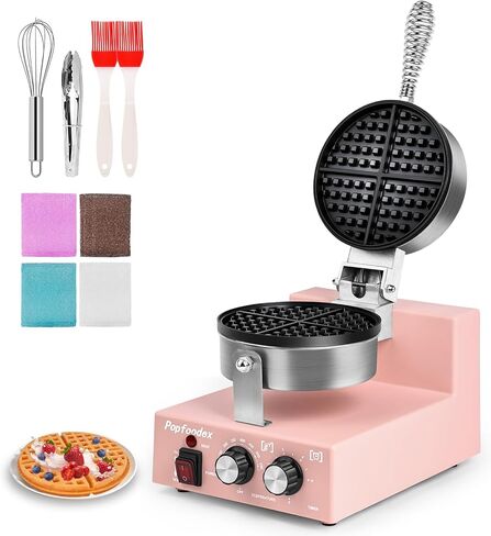 Popfoodex Commercial Waffle Maker for Restaurant, 110V Electric Waffle Maker w/Non-stick and 122–572°F Adjustable Temp, 1200W Profession Waffle Iron with Timer and Heavy Duty, Hotel Waffle Machine in Saudi Arabia
