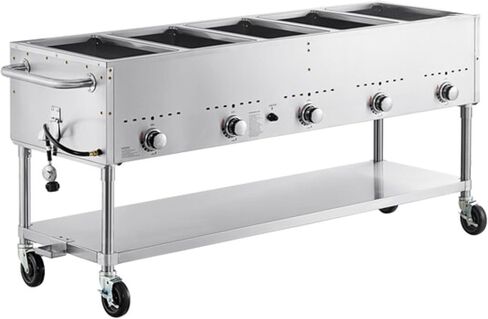 طاولة بخار خارجية 5-Pan من Glonary، بروبان سائل، ستانلس ستيل، 81 × 25 × 34 بوصة، 17500 وحدة حرارية بريطانية، مفتوحة جيدًا مع رف سفلي in Kuwait