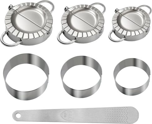 3-in-1 Stainless Steel Dumpling Maker Set - Professional Dumpling Press & Empanada Mold with Dough Cutters (3", 3.4", 3.8") | Includes Stuffing Scoop | Dishwasher Safe in Saudi Arabia