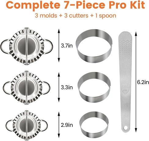 3-in-1 Stainless Steel Dumpling Maker Set - Professional Dumpling Press & Empanada Mold with Dough Cutters (3", 3.4", 3.8") | Includes Stuffing Scoop | Dishwasher Safe in Saudi Arabia