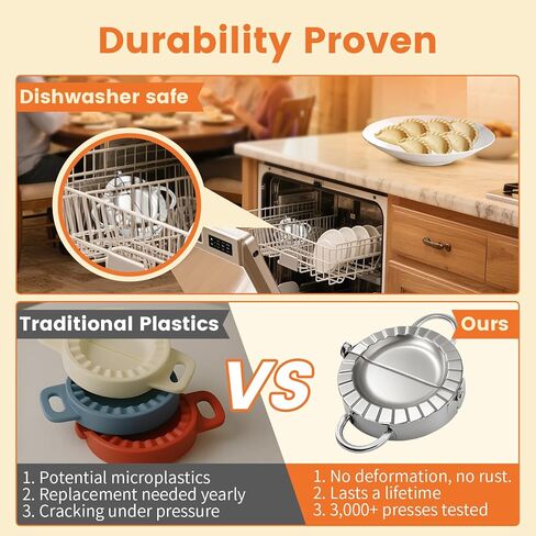 3-in-1 Stainless Steel Dumpling Maker Set - Professional Dumpling Press & Empanada Mold with Dough Cutters (3", 3.4", 3.8") | Includes Stuffing Scoop | Dishwasher Safe in Saudi Arabia