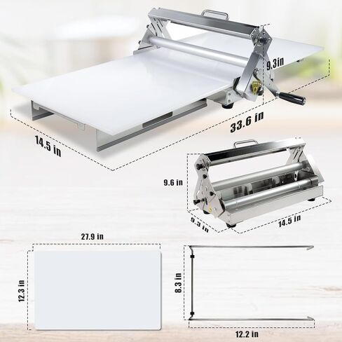 قطاعة عجين قابلة للطي (12 بوصة)، ماكينة عجين يدوية، ماكينة عجين يدوية، سمك طبقة قابل للتعديل، ماكينة عجين من الفولاذ المقاوم للصدأ، سمك قابل للتعديل 0-27 مم، (لوحة لف واحدة) in Kuwait