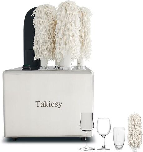Takiesy Commercial Glass Polisher Machine with 6 Microfiber Brushes, 330 Cups/Hour, 136℉ Warm Air Drying & LFGB Certified Heads, Stainless Steel Build for Wine Beer Glasses in Bar Restaurant Hotel in Saudi Arabia
