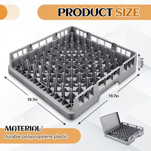 1 Pack Commercial Dishwasher Tray Rack Polypropylene Full Size Flatware Rack for Bowls Plates Knives Forks Cups (Peg Dish,Gray) in Saudi Arabia