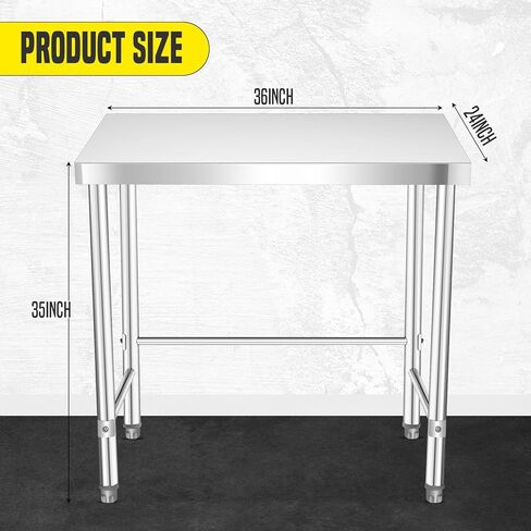طاولة عمل من الفولاذ المقاوم للصدأ من GarveeLife، مقاس 36 × 24 × 35 بوصة، طاولة إعداد المطبخ التجاري مع قاعدة مفتوحة للمطعم، وإعداد الطعام، والجراج وورشة العمل، سهلة التجميع والتنظيف، فضي in Kuwait