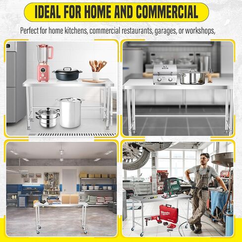 طاولة عمل من الفولاذ المقاوم للصدأ من GarveeLife، مقاس 36 × 24 × 35 بوصة، طاولة إعداد المطبخ التجاري مع قاعدة مفتوحة للمطعم، وإعداد الطعام، والجراج وورشة العمل، سهلة التجميع والتنظيف، فضي in Kuwait