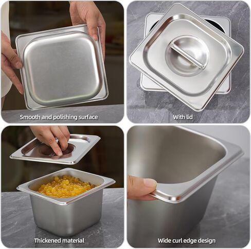 Notakia 4 عبوات من مقالي الفنادق بعمق 1/6 بوصة مع أغطية من الفولاذ المقاوم للصدأ، أواني طاولة بخار من الفولاذ المقاوم للصدأ، حاويات تخزين الطعام من الدرجة التجارية للمطعم، والبوفيه، وتقديم الطعام in Kuwait