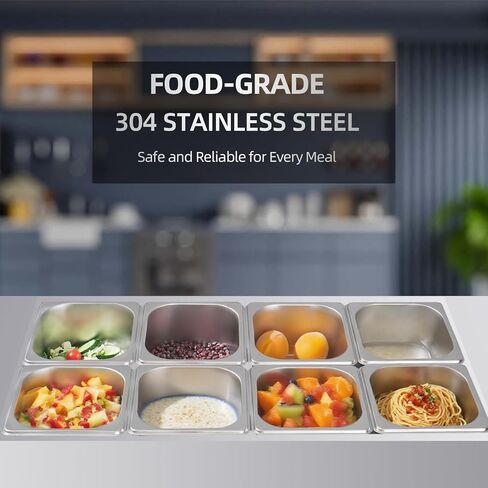 Notakia 4 عبوات من مقالي الفنادق بعمق 1/6 بوصة مع أغطية من الفولاذ المقاوم للصدأ، أواني طاولة بخار من الفولاذ المقاوم للصدأ، حاويات تخزين الطعام من الدرجة التجارية للمطعم، والبوفيه، وتقديم الطعام in Kuwait
