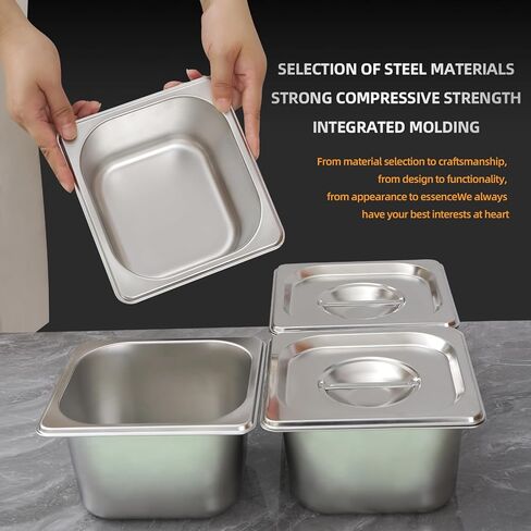 Notakia 4 عبوات من مقالي الفنادق بعمق 1/6 بوصة مع أغطية من الفولاذ المقاوم للصدأ، أواني طاولة بخار من الفولاذ المقاوم للصدأ، حاويات تخزين الطعام من الدرجة التجارية للمطعم، والبوفيه، وتقديم الطعام in Kuwait
