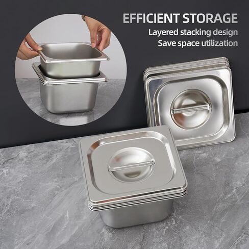 Notakia 4 عبوات من مقالي الفنادق بعمق 1/6 بوصة مع أغطية من الفولاذ المقاوم للصدأ، أواني طاولة بخار من الفولاذ المقاوم للصدأ، حاويات تخزين الطعام من الدرجة التجارية للمطعم، والبوفيه، وتقديم الطعام in Kuwait
