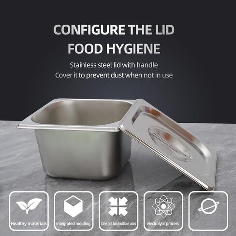 Notakia 4 عبوات من مقالي الفنادق بعمق 1/6 بوصة مع أغطية من الفولاذ المقاوم للصدأ، أواني طاولة بخار من الفولاذ المقاوم للصدأ، حاويات تخزين الطعام من الدرجة التجارية للمطعم، والبوفيه، وتقديم الطعام in Kuwait