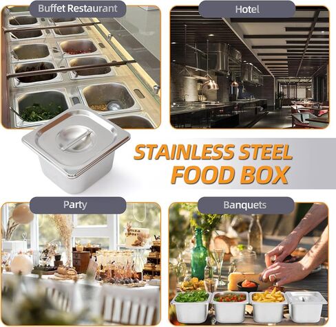 Notakia 4 عبوات من مقالي الفنادق بعمق 1/6 بوصة مع أغطية من الفولاذ المقاوم للصدأ، أواني طاولة بخار من الفولاذ المقاوم للصدأ، حاويات تخزين الطعام من الدرجة التجارية للمطعم، والبوفيه، وتقديم الطعام in Kuwait