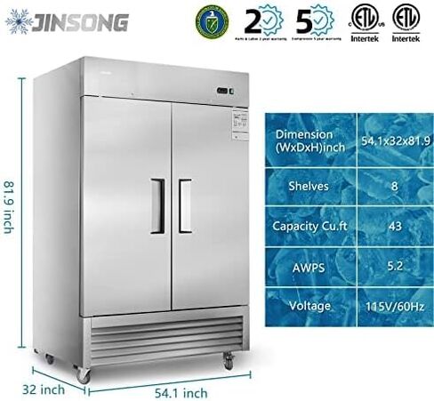 فريزر تجاري JINSONG مقاس 27 بوصة مع باب صلب واحد، فريزر من الفولاذ المقاوم للصدأ سعة 23 قدمًا مكعبًا يمكن الوصول إليه للمطاعم والبار والمتجر والسكن، مع 4 أرفف و4 عجلات in Kuwait