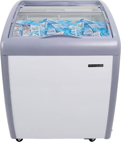 Frigidaire Commercial Chest Freezer for Ice Cream and Frozen Foods, Store Displayer, Glass Top Storage Case, 4 Cu. Ft. Bin, Rolling Caster Wheels, Adjustable Temperature, Energy Efficient Cooling in Kuwait