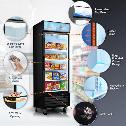 20 Cu.Ft Single Door Commercial Upright Display Freezer Merchandiser —Glass Doors With ETL Certified, -8 to -1℉,Auto Defrost, Heated Door Frame, LED Lighting, for Cafes, Restaurants, Stores. in Saudi Arabia