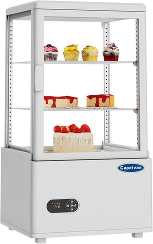 ثلاجة عرض المعجنات على سطح الطاولة باللون الأبيض، سعة 2.05 قدم مكعب / 58 لترًا، مع ضوء LED، وزجاج خالٍ من الصقيع، ومنظم حرارة رقمي، وتصميم من طبقتين لمطعم المقهى in Kuwait