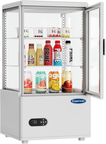 ثلاجة عرض المعجنات على سطح الطاولة باللون الأبيض، سعة 2.05 قدم مكعب / 58 لترًا، مع ضوء LED، وزجاج خالٍ من الصقيع، ومنظم حرارة رقمي، وتصميم من طبقتين لمطعم المقهى in Kuwait