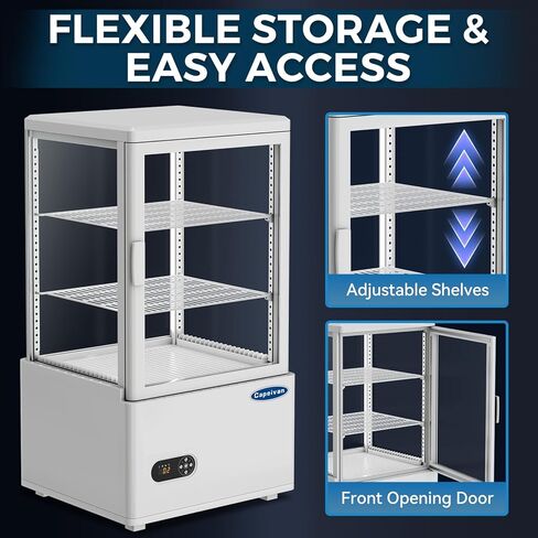 ثلاجة عرض المعجنات على سطح الطاولة باللون الأبيض، سعة 2.05 قدم مكعب / 58 لترًا، مع ضوء LED، وزجاج خالٍ من الصقيع، ومنظم حرارة رقمي، وتصميم من طبقتين لمطعم المقهى in Kuwait