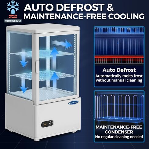 ثلاجة عرض المعجنات على سطح الطاولة باللون الأبيض، سعة 2.05 قدم مكعب / 58 لترًا، مع ضوء LED، وزجاج خالٍ من الصقيع، ومنظم حرارة رقمي، وتصميم من طبقتين لمطعم المقهى in Kuwait