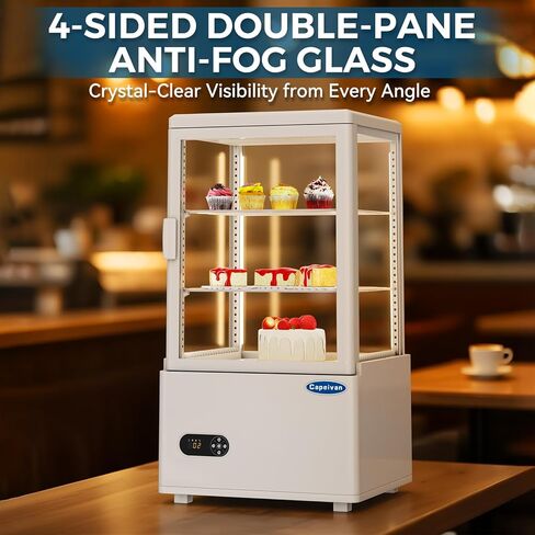 ثلاجة عرض المعجنات على سطح الطاولة باللون الأبيض، سعة 2.05 قدم مكعب / 58 لترًا، مع ضوء LED، وزجاج خالٍ من الصقيع، ومنظم حرارة رقمي، وتصميم من طبقتين لمطعم المقهى in Kuwait