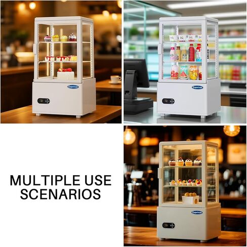 ثلاجة عرض المعجنات على سطح الطاولة باللون الأبيض، سعة 2.05 قدم مكعب / 58 لترًا، مع ضوء LED، وزجاج خالٍ من الصقيع، ومنظم حرارة رقمي، وتصميم من طبقتين لمطعم المقهى in Kuwait