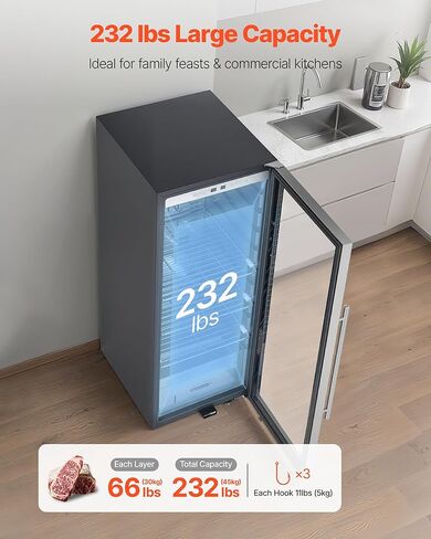 VEVOR 232 LBS Dry Aging Fridge for Steaks, Dry Ager Refrigerator for Meat with Precise Temperature & Humidity Control, Freestanding Beef Aging Machine Refrigerator, Himalayan Salt Not Included in Saudi Arabia