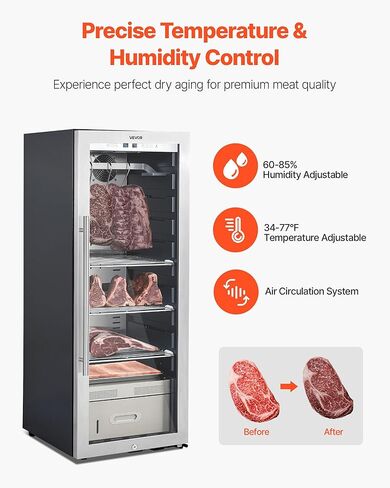 VEVOR 232 LBS Dry Aging Fridge for Steaks, Dry Ager Refrigerator for Meat with Precise Temperature & Humidity Control, Freestanding Beef Aging Machine Refrigerator, Himalayan Salt Not Included in Saudi Arabia