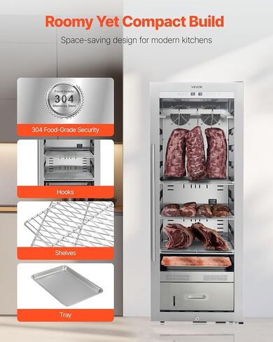 VEVOR 232 LBS Dry Aging Fridge for Steaks, Dry Ager Refrigerator for Meat with Precise Temperature & Humidity Control, Freestanding Beef Aging Machine Refrigerator, Himalayan Salt Not Included in Saudi Arabia