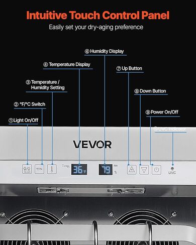 VEVOR 232 LBS Dry Aging Fridge for Steaks, Dry Ager Refrigerator for Meat with Precise Temperature & Humidity Control, Freestanding Beef Aging Machine Refrigerator, Himalayan Salt Not Included in Saudi Arabia